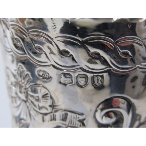 228 - SILVER SPILL VASE, a silver spill vase of tapering form, the body with floral decoration in relief w... 