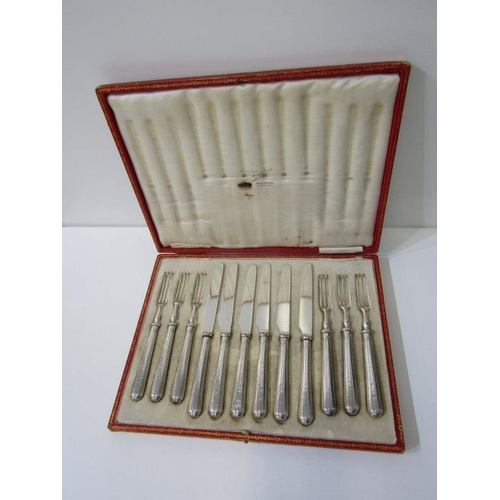 245 - SILVER HANDLED DESSERT KNIVES & FORKS, cased set of 6 pairs of silver handled dessert knives & forks... 