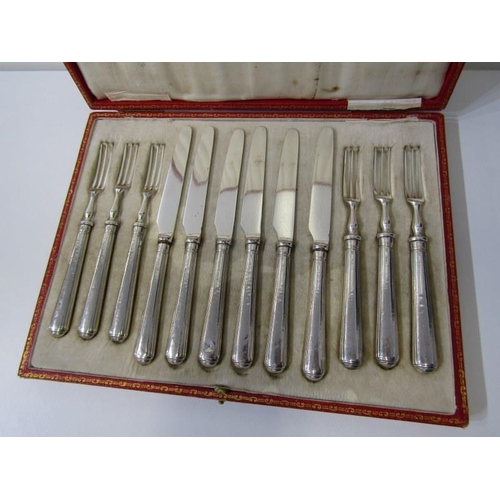 245 - SILVER HANDLED DESSERT KNIVES & FORKS, cased set of 6 pairs of silver handled dessert knives & forks... 