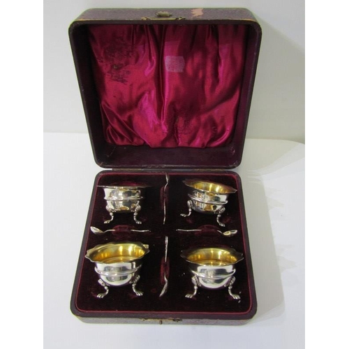 257 - SET OF 4 SILVER GILT SALTS, original boxed with kings pattern spoons Birmingham 1901