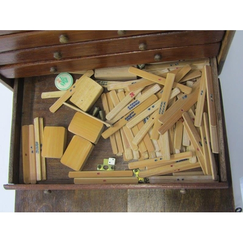 436 - MAH JONG, a travelling 5 drawer cabinet containing bamboo tiles, 21cm width