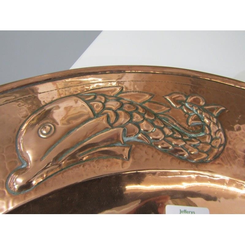 492 - NEWLYN COPPER, an impressive leaping fish design 59cm circular charger, unsigned