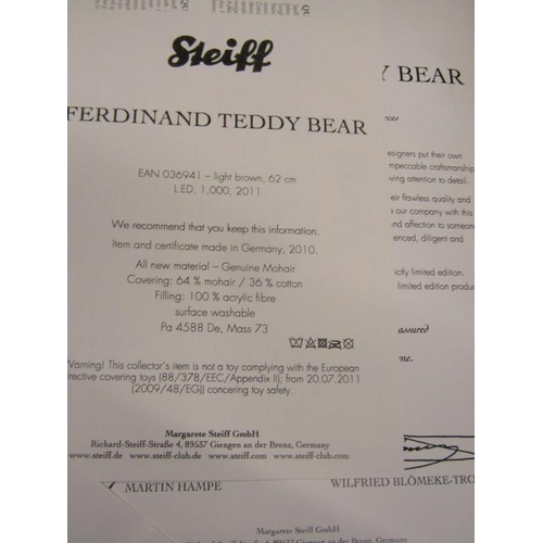 495 - STEIFF BEAR, Ferdinand teddy bear (mohair),no 036941, 59cm height, with box and COA