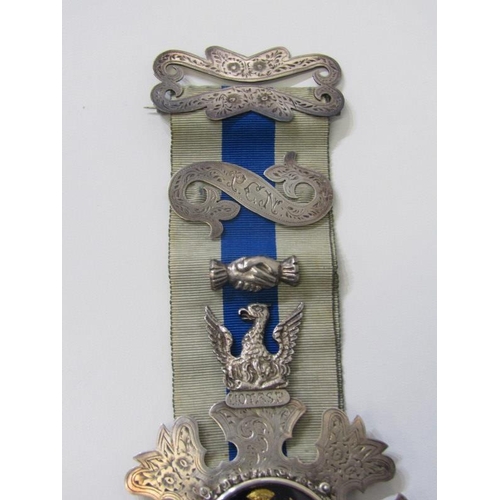 54 - 2 X 19TH CENTURY SILVER CEREMONIAL MEDALLIONS, 1 with blue enamel dial, possible the Order of Friend... 