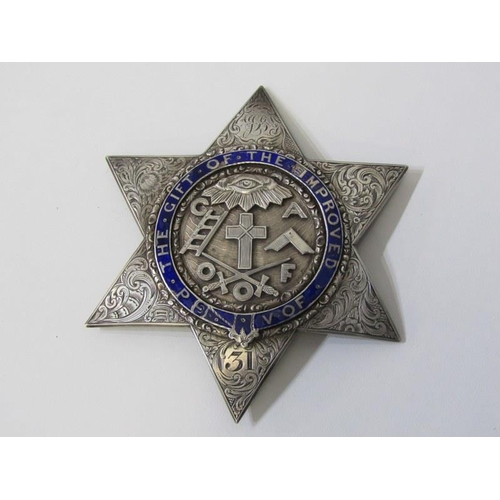 54 - 2 X 19TH CENTURY SILVER CEREMONIAL MEDALLIONS, 1 with blue enamel dial, possible the Order of Friend... 