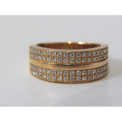 71 - DIAMOND CLUSTER RING, 18ct yellow gold ring set 4 rows of round brilliant cut diamonds, size I