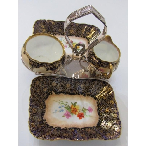 294 - VICTORIAN DOULTON STRAWBERRY SET, gilt floral transfer on ornate plate stand