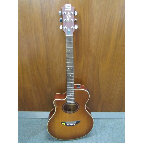 388 - YAMAHA 6 STRING LEFT HANDED ACOUSTIC GUITAR, MODEL apx-5la with carry case