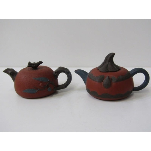 51 - ORIENTAL CERAMICS, 2 miniature red Yixing tea pots