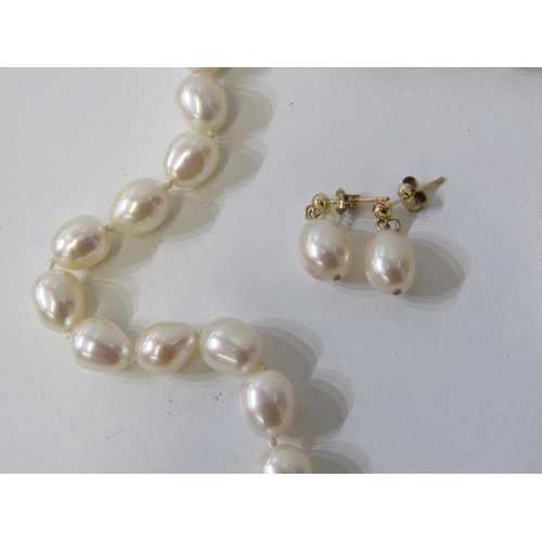 144 - CULTURED PEARL NECKLACE & EARRINGS, 16