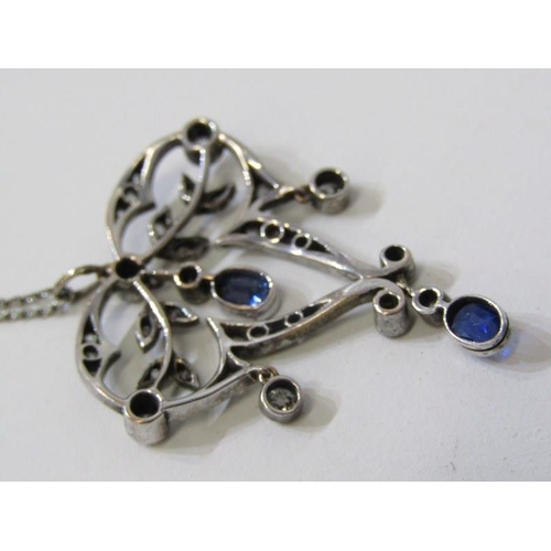 145 - DIAMOND & SAPPHIRE PENDANT, Art Nouveau design pendant with diamonds and sapphires set in platinum o... 