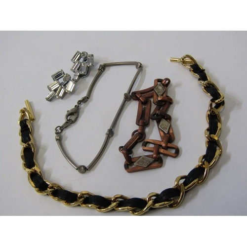 301 - COSTUME JEWELLERY, plated watch chain, medallions, pendants, silver and white metal necklaces, cuffl... 