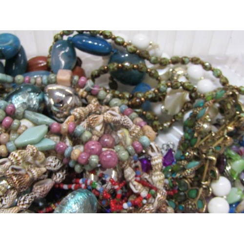 324 - COSTUME JEWELLERY, boxed and various beaded necklaces