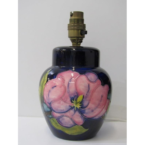 1 - MOORCROFT, Moorcroft table lamp with anemone decoration on a blue ground, 22cm height