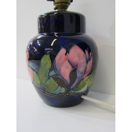 1 - MOORCROFT, Moorcroft table lamp with anemone decoration on a blue ground, 22cm height