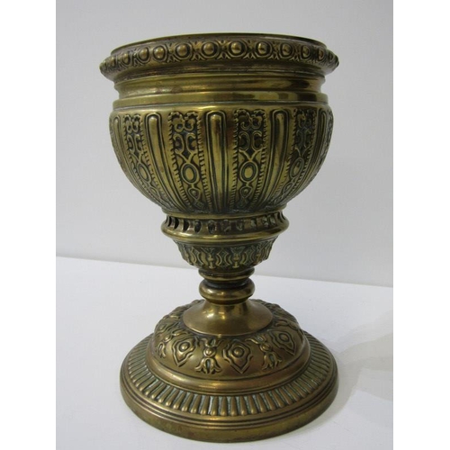 101 - METALWARE, pair of decorative  andirons, pair of copper engraved squat form  vases and a heavy brass... 