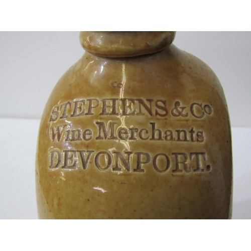 104 - ANTIQUE STONEWARE FLAGON, a small two tone flagon impressed 