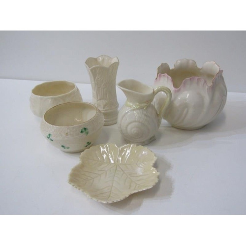 119 - BELLEEK, collection of 6 pieces to include cream jug and flower holders