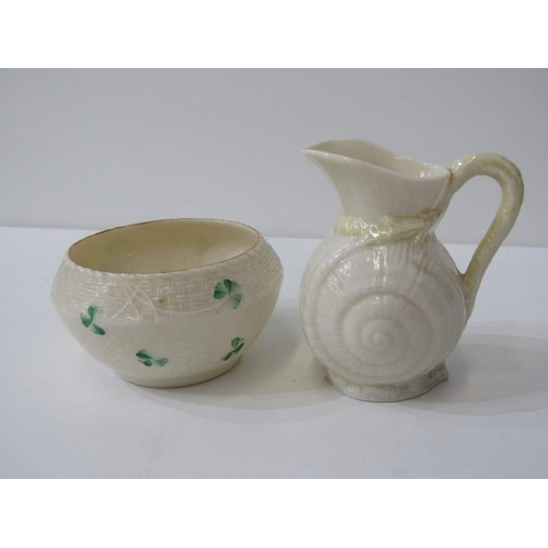 119 - BELLEEK, collection of 6 pieces to include cream jug and flower holders