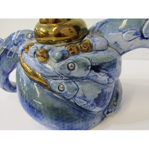 12 - TITCOMBE POTTERY TEAPOT, fish design Titcombe teapot, 28cm