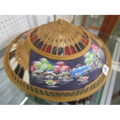 128 - ORIENTAL STRAW HAT, decorated a landscape, 38cm diameter