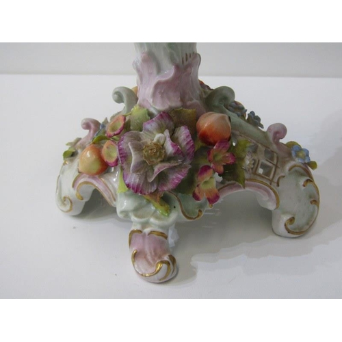 14 - CONTINENTAL PORCELAIN TABLE CENTRES, pair of 19th Century floral encrusted lozenge form table centre... 