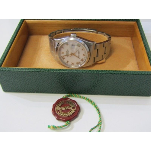 142 - ROLEX WRIST WATCH, Royal Oyster Perpetual date, stainless steel bracelet wrist watch, model no 16,20... 