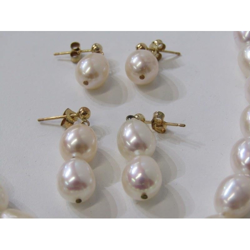 144 - CULTURED PEARL NECKLACE & EARRINGS, 16