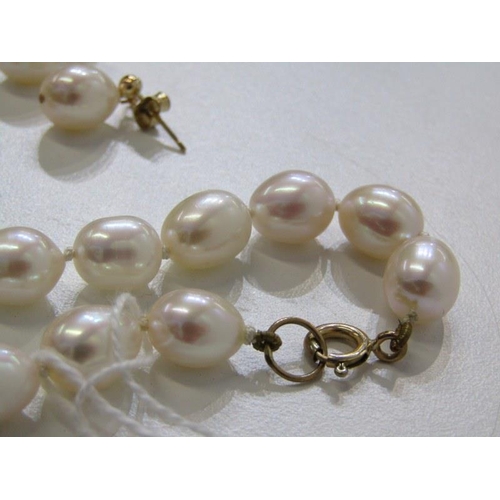 144 - CULTURED PEARL NECKLACE & EARRINGS, 16