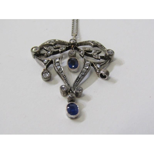 145 - DIAMOND & SAPPHIRE PENDANT, Art Nouveau design pendant with diamonds and sapphires set in platinum o... 