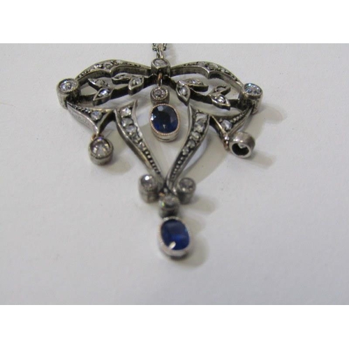 145 - DIAMOND & SAPPHIRE PENDANT, Art Nouveau design pendant with diamonds and sapphires set in platinum o... 