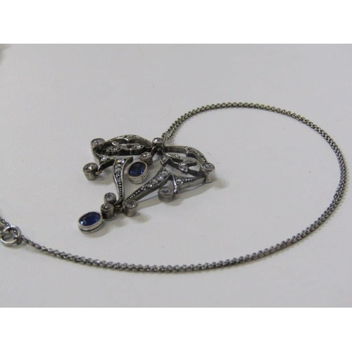 145 - DIAMOND & SAPPHIRE PENDANT, Art Nouveau design pendant with diamonds and sapphires set in platinum o... 