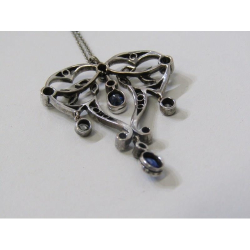 145 - DIAMOND & SAPPHIRE PENDANT, Art Nouveau design pendant with diamonds and sapphires set in platinum o... 