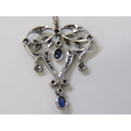 145 - DIAMOND & SAPPHIRE PENDANT, Art Nouveau design pendant with diamonds and sapphires set in platinum o... 