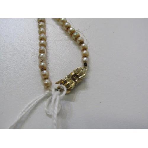 146 - CULTURED PEARL NECKLACE, a graduated pearl necklace with a 9ct yellow gold clasp, 16