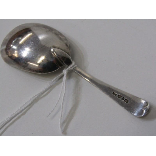 147 - SILVER, a plain silver caddy spoon, maker G U Birmingham, together with an ornate silver sherry deca... 