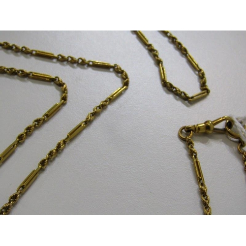 149 - GOLD LONGUARD CHAIN, 15ct yellow gold fancy long guard chain, 54