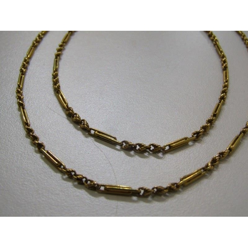 149 - GOLD LONGUARD CHAIN, 15ct yellow gold fancy long guard chain, 54