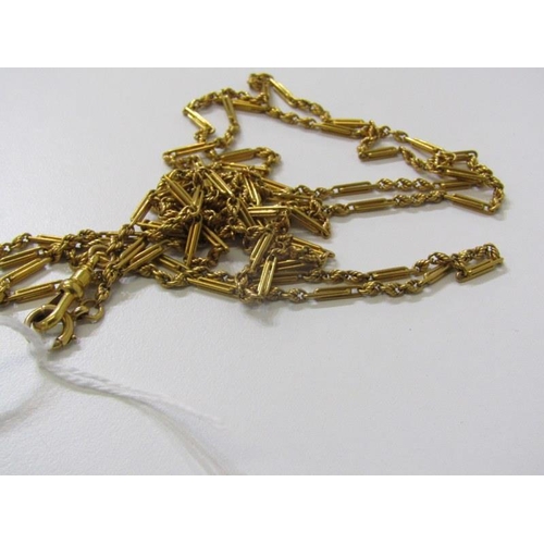 149 - GOLD LONGUARD CHAIN, 15ct yellow gold fancy long guard chain, 54