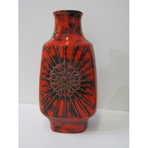 15 - ART POTTERIES, West German retro red glazed vase, 36cm height, (base chip), 2 other art pottery jugs... 