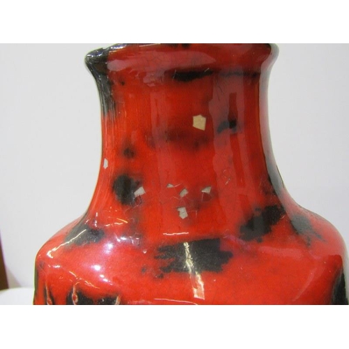 15 - ART POTTERIES, West German retro red glazed vase, 36cm height, (base chip), 2 other art pottery jugs... 