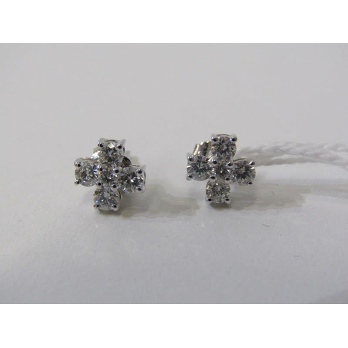 152 - DIAMOND CLUSTER EARRINGS, a pair of 18ct white gold earrings, set 5 diamonds in a cross style format... 