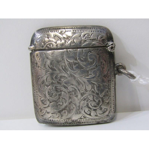 161 - SILVER ITEMS, 2 silver vesta cases, one with foliate engraved decoration also a silver stamp case of... 