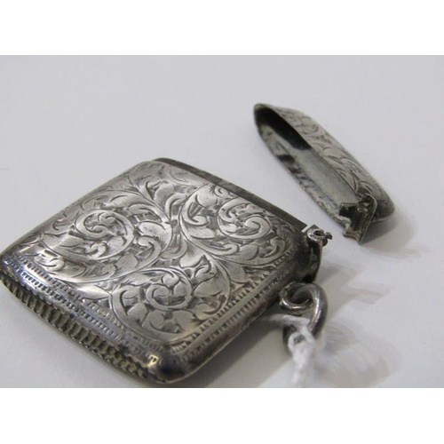 161 - SILVER ITEMS, 2 silver vesta cases, one with foliate engraved decoration also a silver stamp case of... 