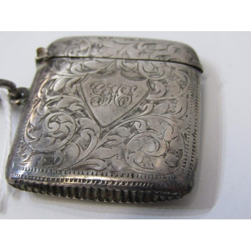 161 - SILVER ITEMS, 2 silver vesta cases, one with foliate engraved decoration also a silver stamp case of... 