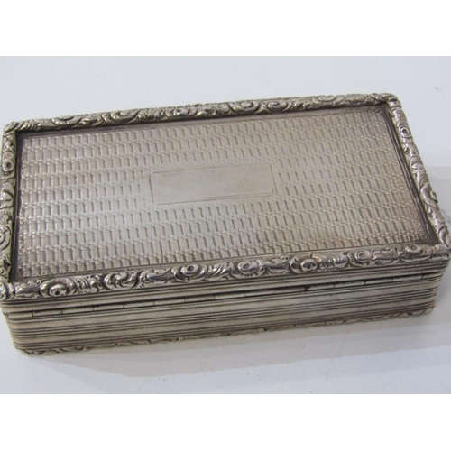 164 - GEORGIAN SILVER SNUFF BOX, a large rectangular form silver lidded snuff box with lined & engraved de... 