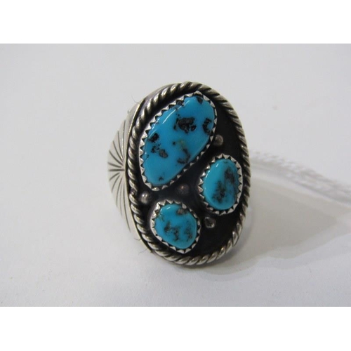 190 - NAVAJO RING, North American Navajo stone set silver ring, size R/S