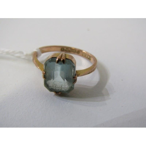 193 - VINTAGE AQUAMARINE RING, 9ct yellow gold ring, set a rectangular form aquamarine, size N