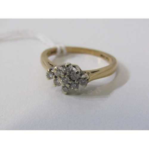 206 - DIAMOND CLUSTER RING, 9ct yellow gold ring, set a lozenge form cluster of diamonds, size H/I