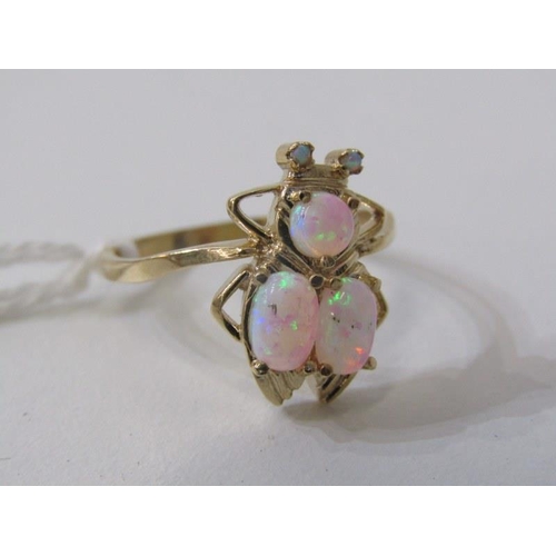 209 - OPAL INSECT RING, 9ct yellow gold ring set opals, in the form of a bee, size O/P